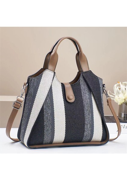 Yeni Kontrast Renk Dokuma Büyük Kapasiteli El Omuz Crossbody Çanta (Yurt Dışından)
