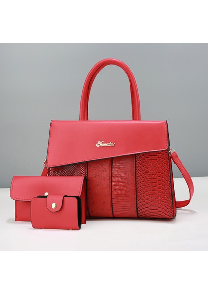 Yeni Moda Kontrast Renk Basit Büyük Kapasiteli Crossbody El Çantası Üç Parçalı Seti (Yurt Dışından)