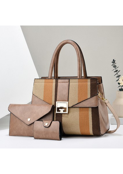 Yeni Moda Kontrast Renk Büyük Kapasiteli Tek Omuz Crossbody Üç Parçalı Kadın Çantası (Yurt Dışından)