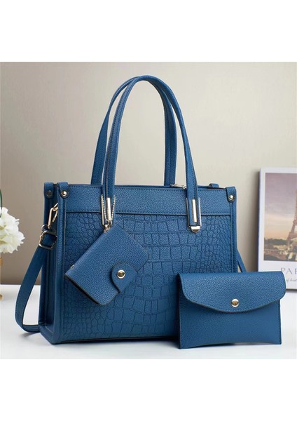 Yeni Rahat Dokulu Büyük Kapasiteli Üç Parçalı El Omuz Çantası (Yurt Dışından)