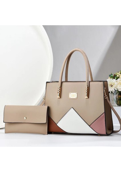 Yeni Moda Ekleme Kontrast Renk Büyük Kapasiteli El Çantası Iki Parçalı Set (Yurt Dışından)