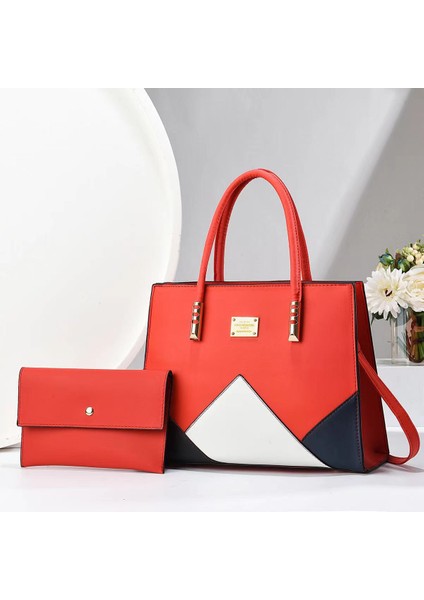 Yeni Moda Ekleme Kontrast Renk Büyük Kapasiteli El Çantası Iki Parçalı Set (Yurt Dışından)