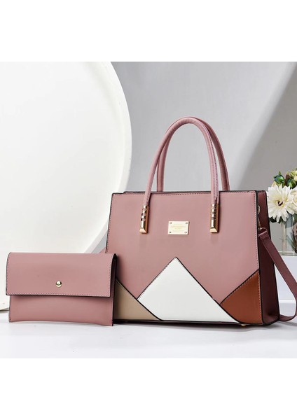Yeni Moda Ekleme Kontrast Renk Büyük Kapasiteli El Çantası Iki Parçalı Set (Yurt Dışından)