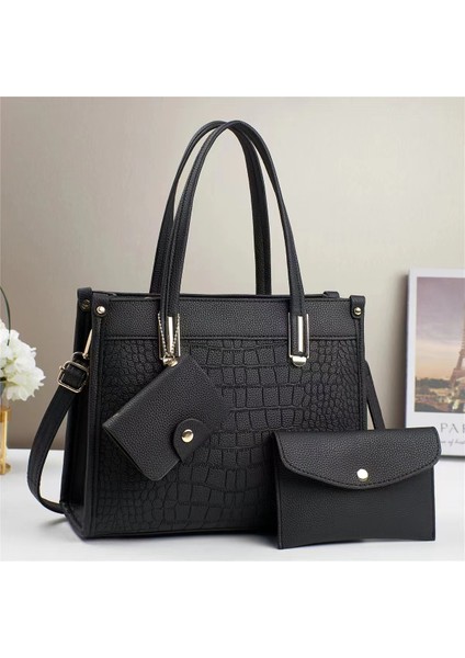 Yeni Rahat Dokulu Büyük Kapasiteli Üç Parçalı El Omuz Çantası (Yurt Dışından)