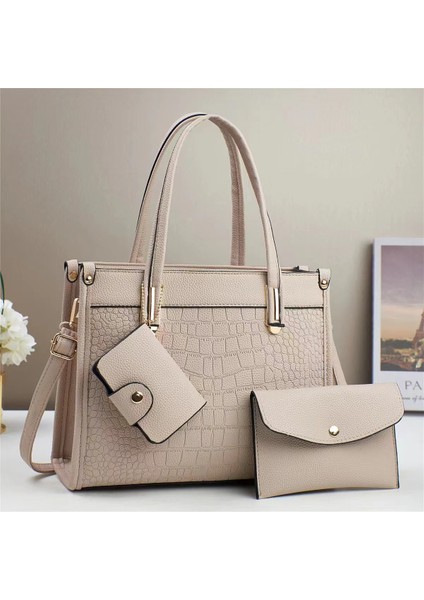 Yeni Rahat Dokulu Büyük Kapasiteli Üç Parçalı El Omuz Çantası (Yurt Dışından)