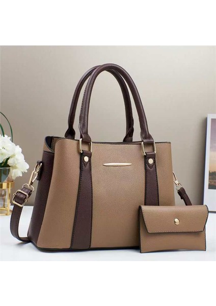 Yeni Dikiş Kontrast Renk Moda Taşınabilir Büyük Kapasiteli Omuz Çantası (Yurt Dışından)