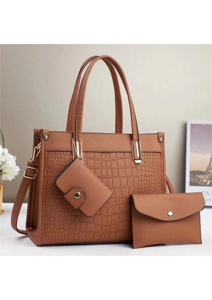 Yeni Rahat Dokulu Büyük Kapasiteli Üç Parçalı El Omuz Çantası (Yurt Dışından)