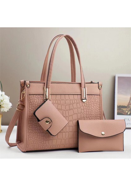 Yeni Rahat Dokulu Büyük Kapasiteli Üç Parçalı El Omuz Çantası (Yurt Dışından)