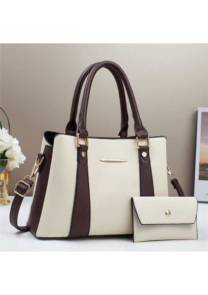 Yeni Dikiş Kontrast Renk Moda Taşınabilir Büyük Kapasiteli Omuz Çantası (Yurt Dışından)