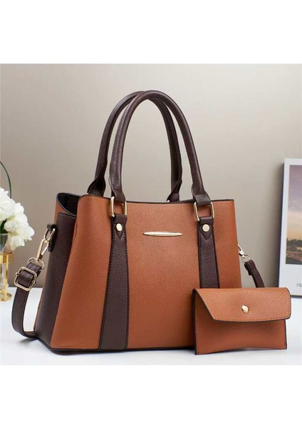 Yeni Dikiş Kontrast Renk Moda Taşınabilir Büyük Kapasiteli Omuz Çantası (Yurt Dışından)