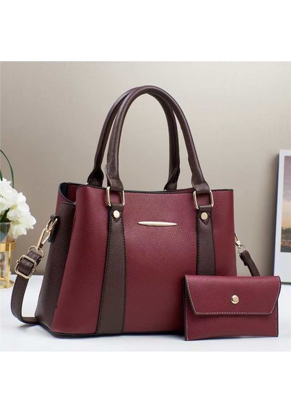 Yeni Dikiş Kontrast Renk Moda Taşınabilir Büyük Kapasiteli Omuz Çantası (Yurt Dışından)