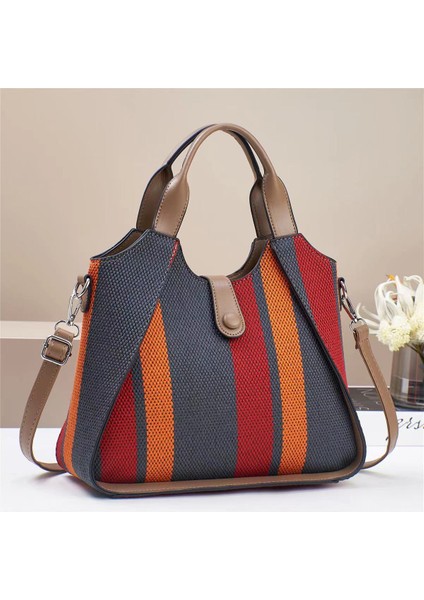 Yeni Kontrast Renk Dokuma Büyük Kapasiteli El Omuz Crossbody Çanta (Yurt Dışından)