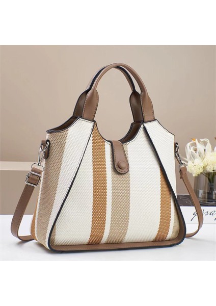 Yeni Kontrast Renk Dokuma Büyük Kapasiteli El Omuz Crossbody Çanta (Yurt Dışından)