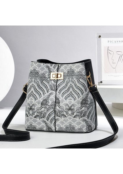 Yeni Dikiş Iki Renkli Tek Omuz Büyük Kapasiteli Kova Çanta (Yurt Dışından)