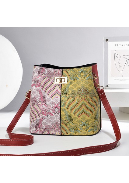 Yeni Dikiş Iki Renkli Tek Omuz Büyük Kapasiteli Kova Çanta (Yurt Dışından)