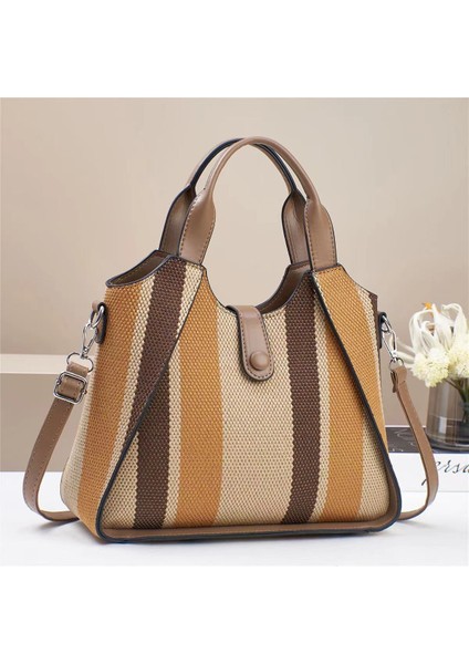 Yeni Kontrast Renk Dokuma Büyük Kapasiteli El Omuz Crossbody Çanta (Yurt Dışından)