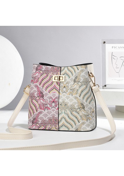 Yeni Dikiş Iki Renkli Tek Omuz Büyük Kapasiteli Kova Çanta (Yurt Dışından)