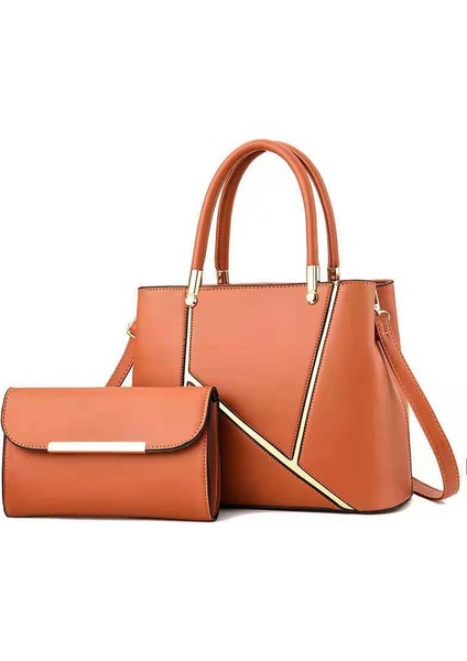 Moda Düz Renk El Çantası Tek Omuz Çapraz Çanta Iki Parçalı Seti (Yurt Dışından)