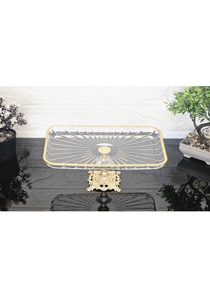 Paşabahçe Elegance Çizgili Gold Döküm Ayaklı Sunum Kayık Dikdörtgen Tabak & Servis Tabağı 27CM