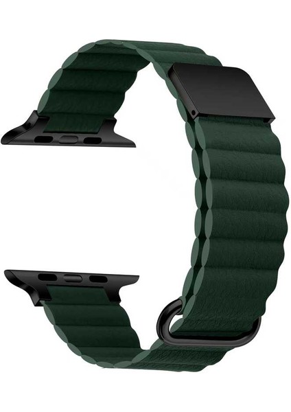 ​​​Apple Watch 7 41MM Uyumlu Krd-78 Pu Deri Kordon Strap Kayış - Koyu Yeşil