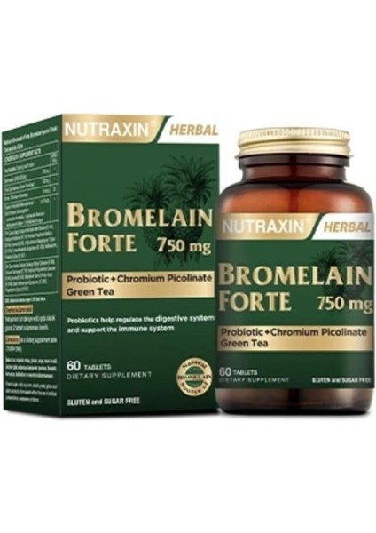 Bromelain Forte 750 mg 60 Tablet Bromelain Krom Probiyotik