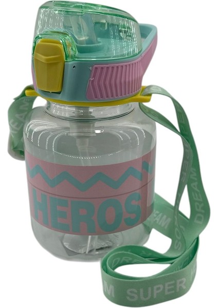 Süper Heros Kilitli Kapak Matara Suluk 670 ml 1437 Yeşil Pembe