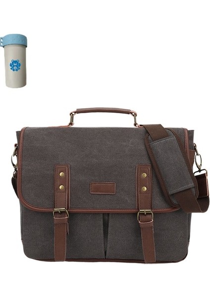 Anxin Shop Tuval Erkek Taşınabilir Omuz Crossbody Çantası 15.6 Inç Bilgisayar Evrak Çantası (Yurt Dışından)