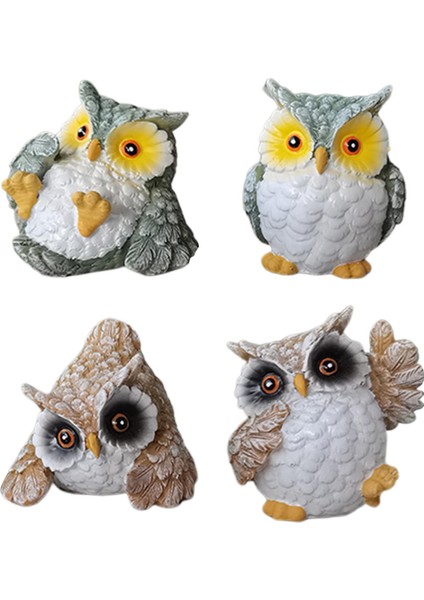 4x Reçine Baykuş Heykeli Dekoratif Simülasyonu Patio Festivali Için (Yurt Dışından)