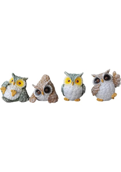 4x Reçine Baykuş Heykeli Dekoratif Simülasyonu Patio Festivali Için (Yurt Dışından)