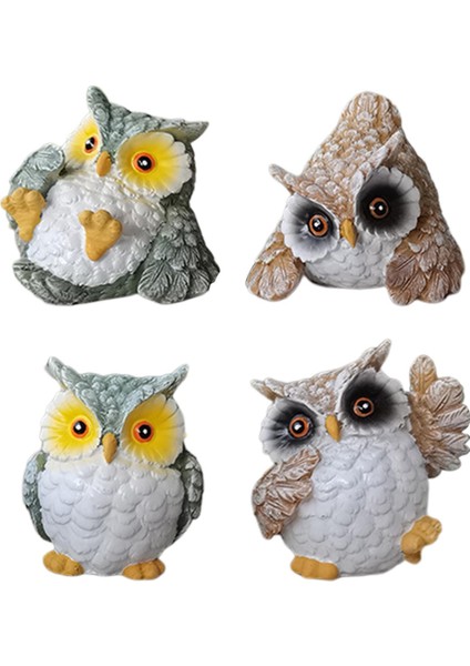 4x Reçine Baykuş Heykeli Dekoratif Simülasyonu Patio Festivali Için (Yurt Dışından)