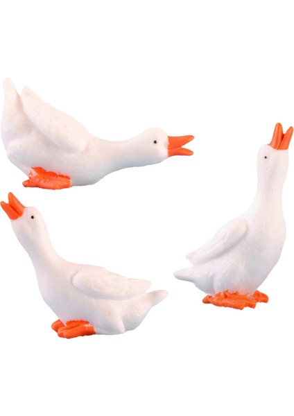 3x Mini Kaz Heykelcikleri Pasta Üstü Süslemeleri Için Pratik Kaz Heykelleri Ev Çiftliği (Yurt Dışından)