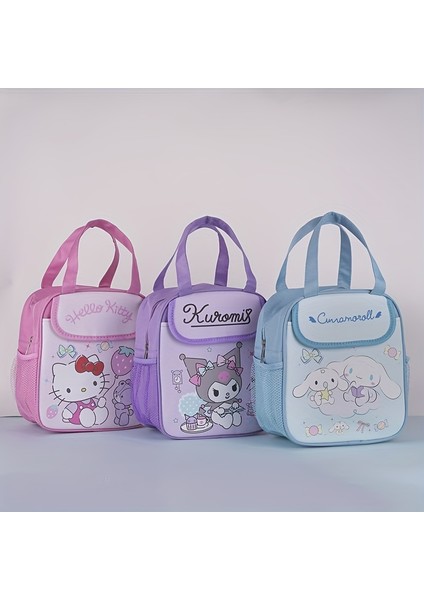 Sanrio Yalıtımlı Öğle Yemeği Çantası Hello Kitty Kuromi Cinnamoroll Baskılı Kanvas Öğle Yemeği Çantası Yeniden Kullanılabilir Fermuar Kapatma Tote Çanta Çocuklar Hediye (Yurt Dışından)