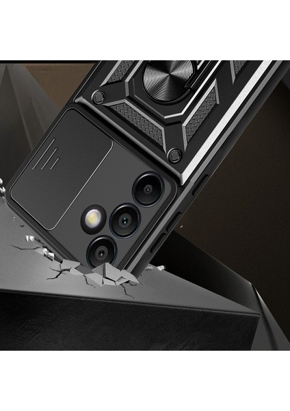 Galaxy S24 Fe Uyumlu Magnetik Standlı Kamera Korumalı Sürgülü Vega Kapak-Siyah fiyatları