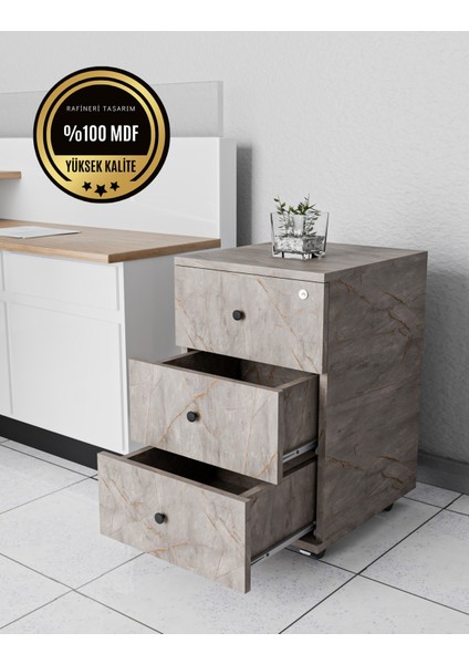 Keson Rafineri Ofis Dolabı Merkezi Kilitli Çekmeceli Mdf
