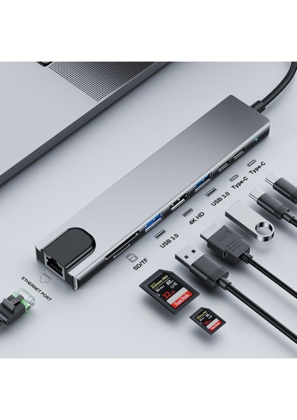 USB Hub 3.0 USB Sürücüsü 8 In 1