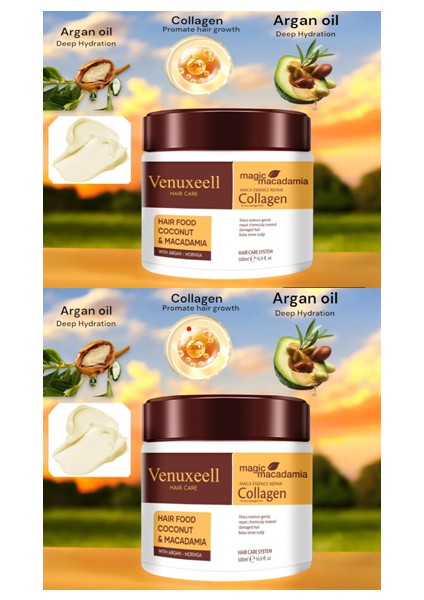 Maca Love Hair Repair Argan Keratin Collagen Onarıcı Saç Maskesi 2'li Set
