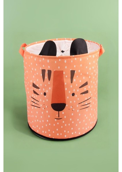 Kaplan Desenli Fileli Ağzı Büzgülü Bebek Çocuk Odası Düzenleyici Saklama Kutusu, Oyuncak Kirli Sepeti 36X40 cm