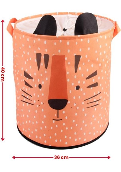 Kaplan Desenli Fileli Ağzı Büzgülü Bebek Çocuk Odası Düzenleyici Saklama Kutusu, Oyuncak Kirli Sepeti 36X40 cm modelleri
