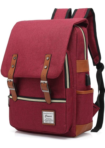 USB Portlu Kanvas Dizüstü Sırt Çantası: Erkekler ve Kadınlar Için Unisex Retro Stil Açık Seyahat Çantası (Yurt Dışından)