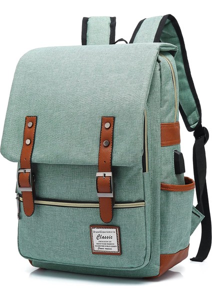 USB Portlu Kanvas Dizüstü Sırt Çantası: Erkekler ve Kadınlar Için Unisex Retro Stil Açık Seyahat Çantası (Yurt Dışından)