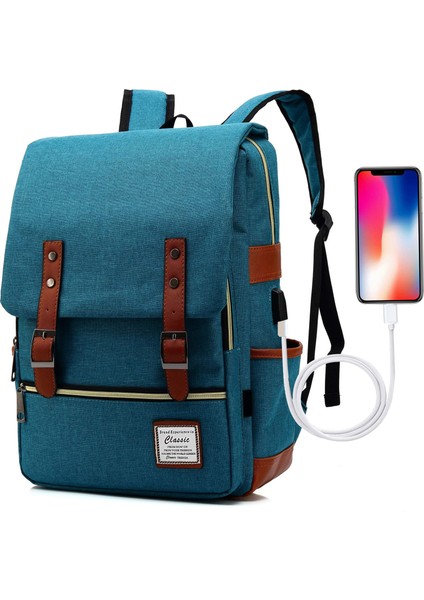 USB Portlu Kanvas Dizüstü Sırt Çantası: Erkekler ve Kadınlar Için Unisex Retro Stil Açık Seyahat Çantası (Yurt Dışından)