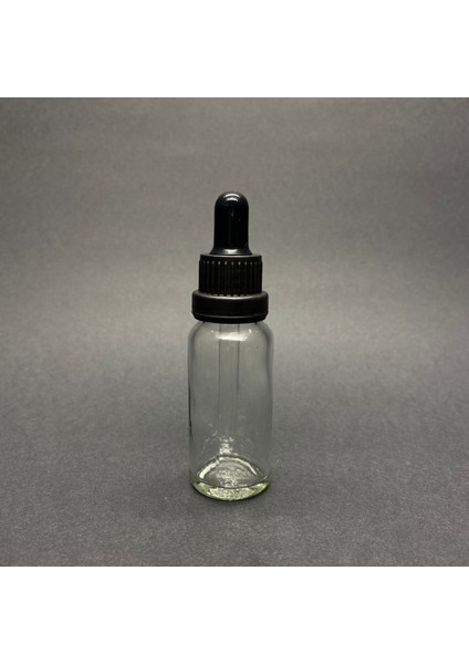 20 ml, Şeffaf Cam Şişe, 12 Adet, Cam Damlalıklı, Ecza Şişesi, Propolis Şişesi, Siyah Kapak Siyah Emzik