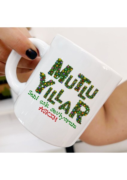 Mutlu Yıllar Çam Renkli Tasarımlar ve Dekoratif Kişiye Özel Kupa Bardaklar modelleri