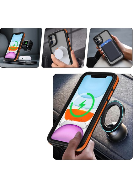 Alan Tech iPhone 12 Uyumlu Magsafe Şarj Özellikli Renkli Kenar Airbag Şeritli Lamer Kapak-Gri indirimleri