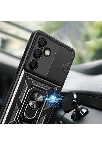 Galaxy S24 Fe Uyumlu Magnetik Standlı Kamera Korumalı Sürgülü Vega Kapak-Mavi modelleri