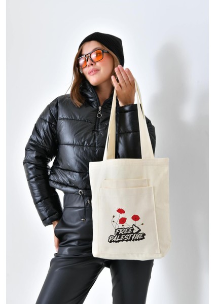 2 Cepli Free Baskılı Ekru Gabardin Çanta fiyatları