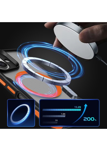 Alan Tech iPhone 16 Uyumlu Magsafe Şarj Özellikli Renkli Kenar Airbag Şeritli Lamer Kapak-Turuncu modelleri