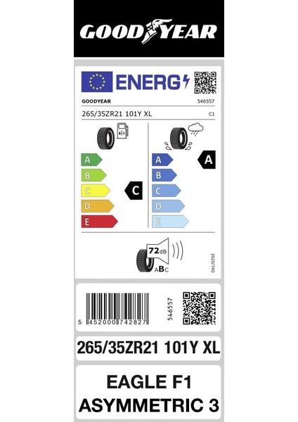 265/35Z R21 101Y Eagle F1 Asymmetric 3 Nf0 Xl Fp Oto Yaz Lastiği ( Üretim Yılı: 2023 )