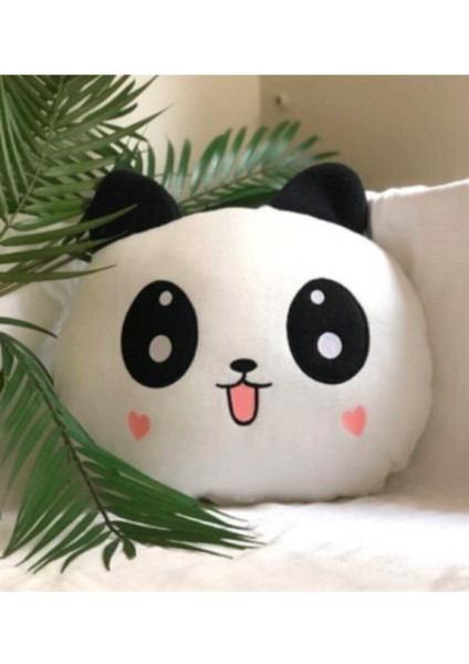 Panda Figürlü Kalp Yanaklı Sevimli Dekoratif Peluş Yastık