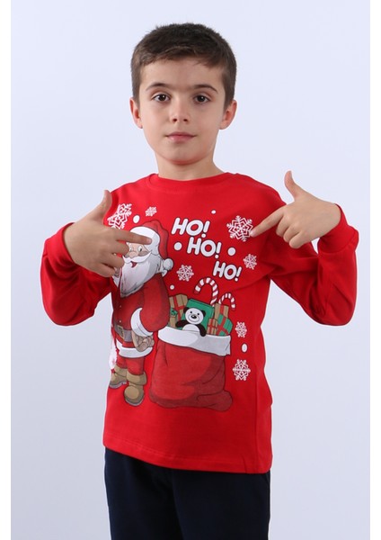 Çocuk Yılbaşı Sweat Noel Baba ve Kar Tanesi Baskılı Ribanalı E29